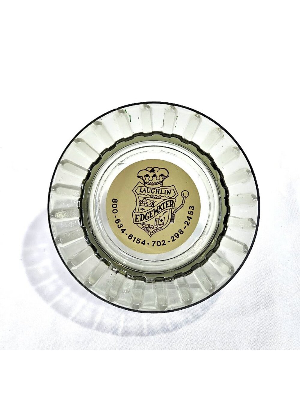 Laughlin Edgewater Clear Glass Ashtray With Ribbed Design 4 Inches Diameter Vint
